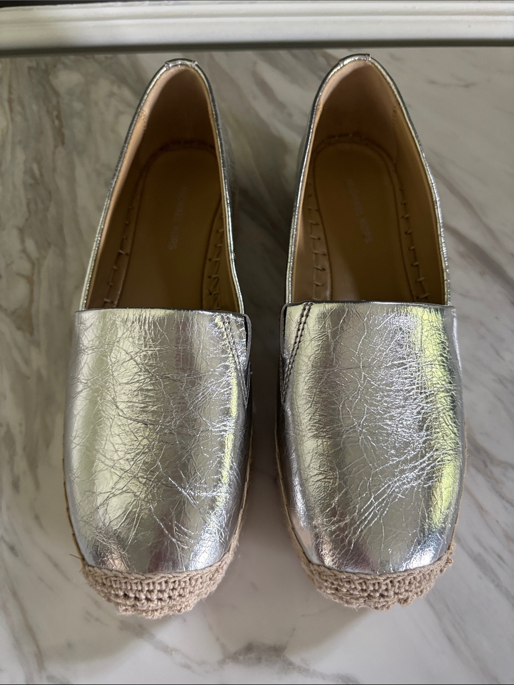 Michael Kors Metallic Silver Espadrille Slip-Ons EUC Size 6